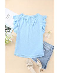 Thumbnail for Azura Exchange Solid V Neck Butterfly Sleeve Tee - L