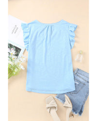 Thumbnail for Azura Exchange Solid V Neck Butterfly Sleeve Tee - L