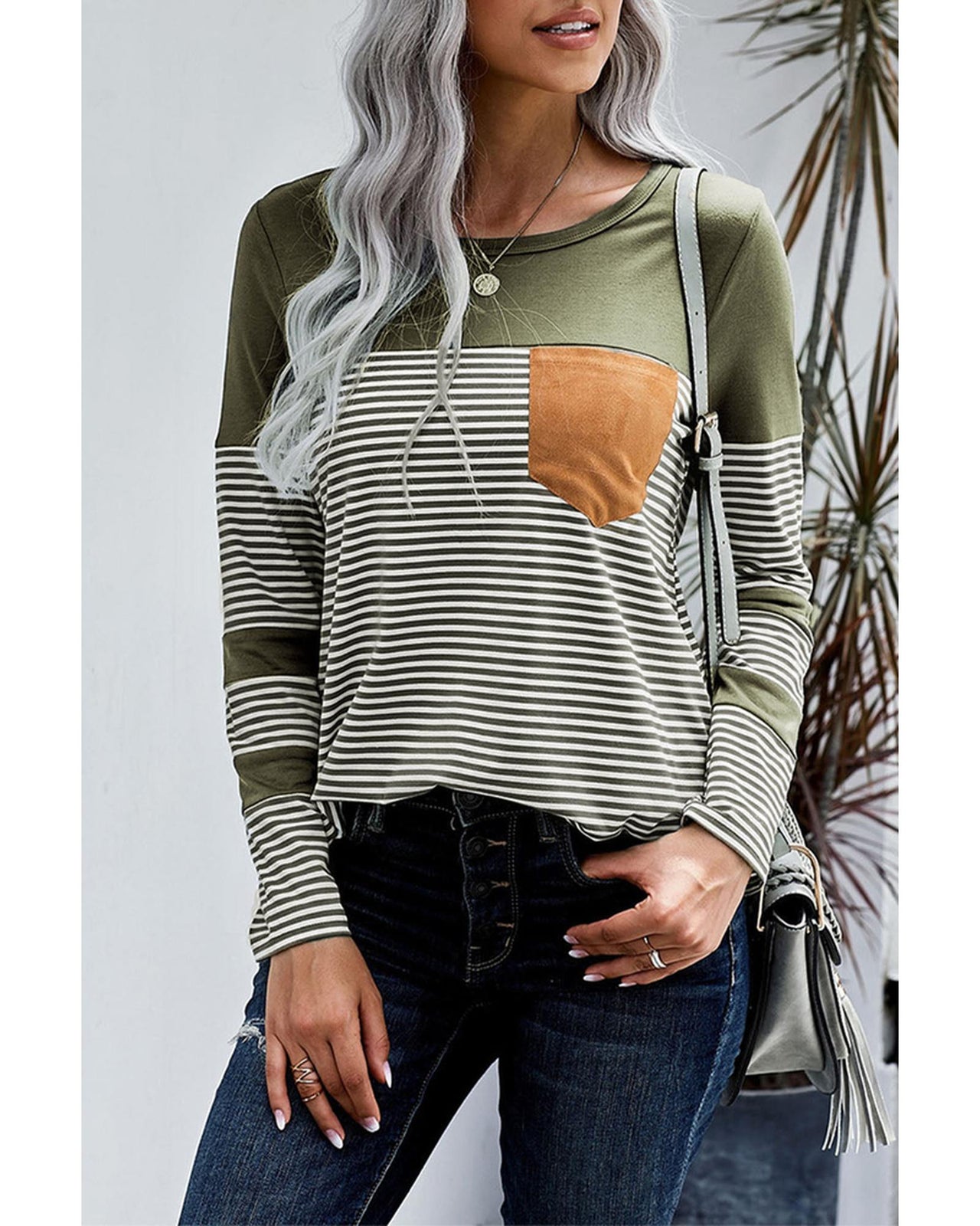 Azura Exchange Pinstripe Patch Pocket Top - M