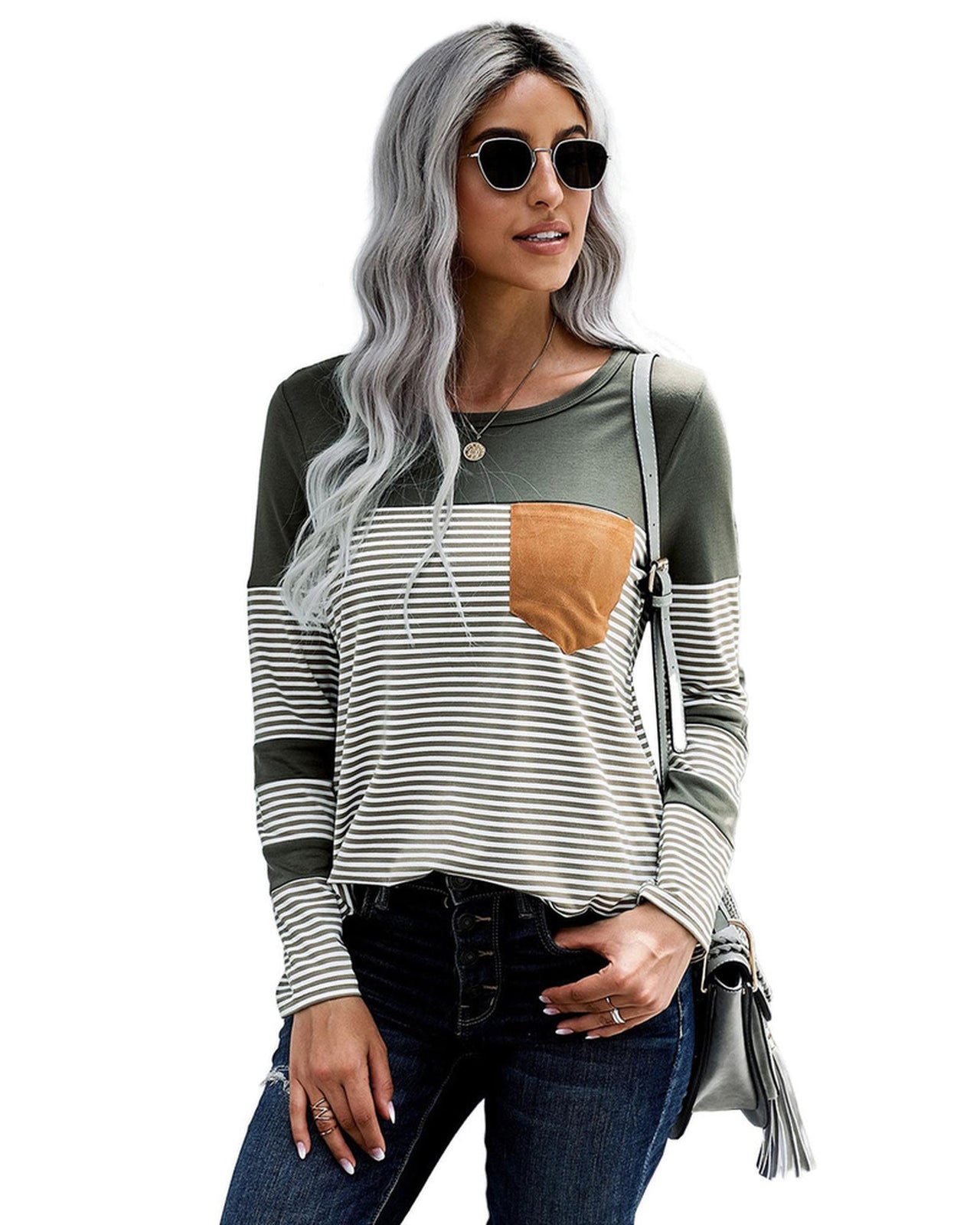 Azura Exchange Pinstripe Patch Pocket Top - M