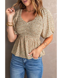 Thumbnail for Azura Exchange Puff Sleeve Smocked Top with Floral Print - S