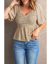 Thumbnail for Azura Exchange Puff Sleeve Smocked Top with Floral Print - S