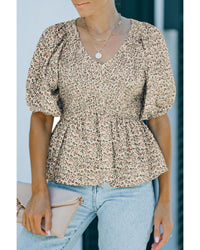 Thumbnail for Azura Exchange Puff Sleeve Smocked Top with Floral Print - S