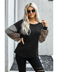 Thumbnail for Azura Exchange Leopard Sleeve Colorblock Top - M