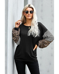 Thumbnail for Azura Exchange Leopard Sleeve Colorblock Top - M