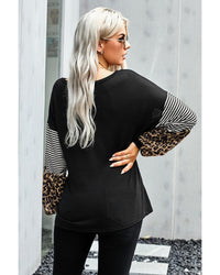 Thumbnail for Azura Exchange Leopard Sleeve Colorblock Top - M