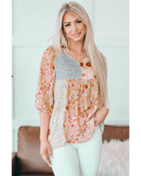 Thumbnail for Azura Exchange Floral V-Neck Babydoll Top - S