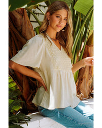 Thumbnail for Azura Exchange V-Neck Crochet Detail Babydoll Top - S