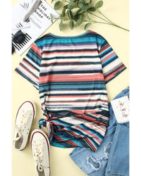 Thumbnail for Azura Exchange Striped Crisscross Neck Short Sleeve Top - L