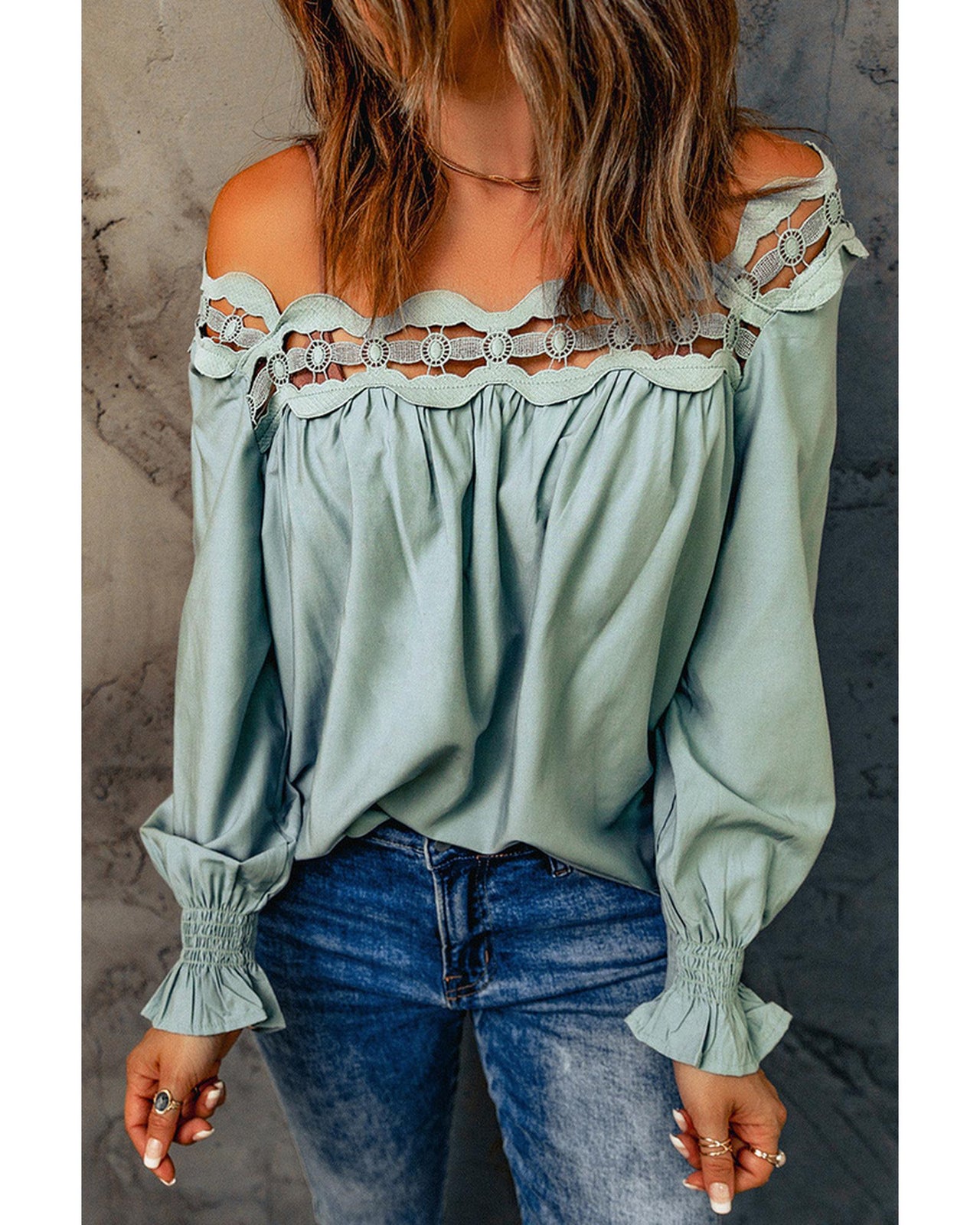 Azura Exchange Hollow-out Scalloped Neck Blouse - XL