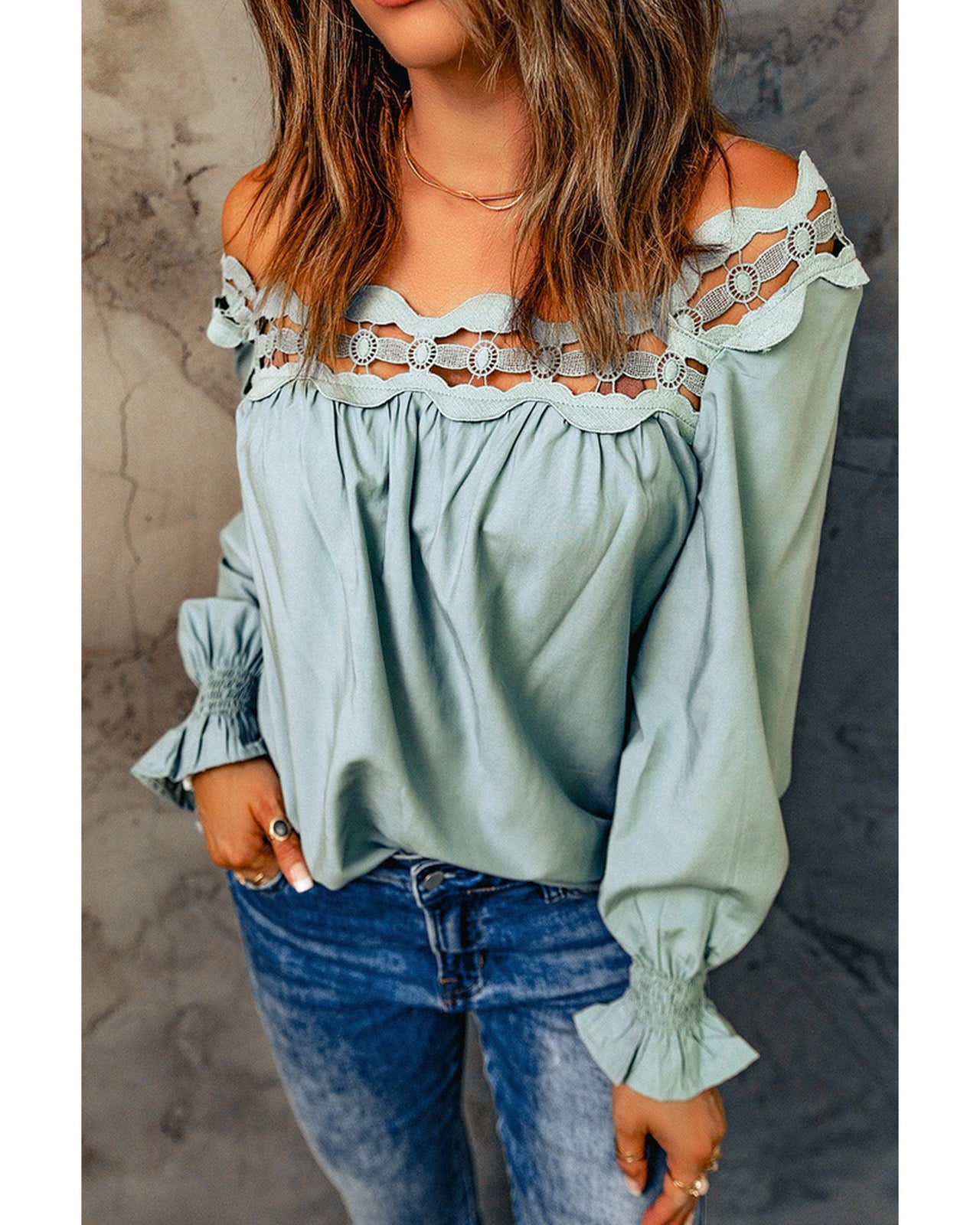 Azura Exchange Hollow-out Scalloped Neck Blouse - XL