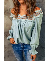 Thumbnail for Azura Exchange Hollow-out Scalloped Neck Blouse - XL