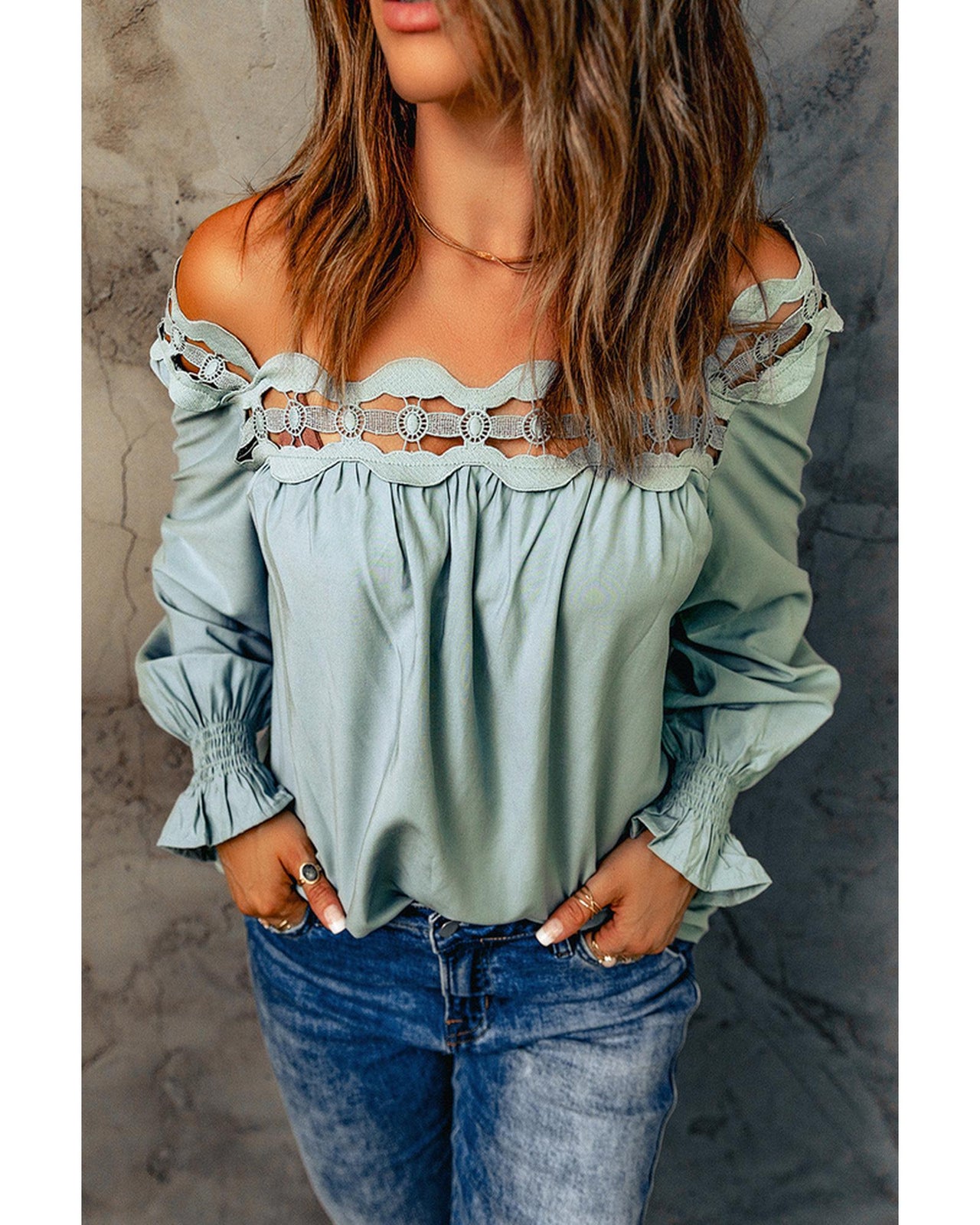 Azura Exchange Hollow-out Scalloped Neck Blouse - XL