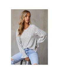 Thumbnail for Azura Exchange Floral Printed Crinkled Ruffled Bubble Sleeve Blouse - M