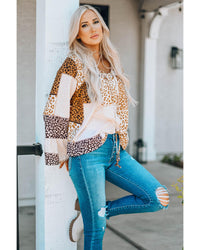 Thumbnail for Azura Exchange Leopard Ribbon Tie Blouse - S