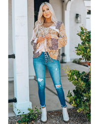 Thumbnail for Azura Exchange Leopard Ribbon Tie Blouse - S