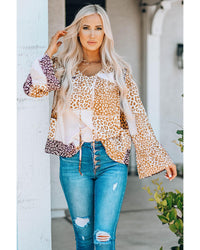 Thumbnail for Azura Exchange Leopard Ribbon Tie Blouse - S