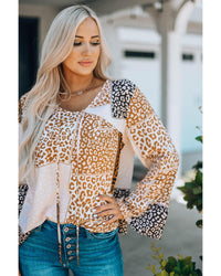 Thumbnail for Azura Exchange Leopard Ribbon Tie Blouse - S