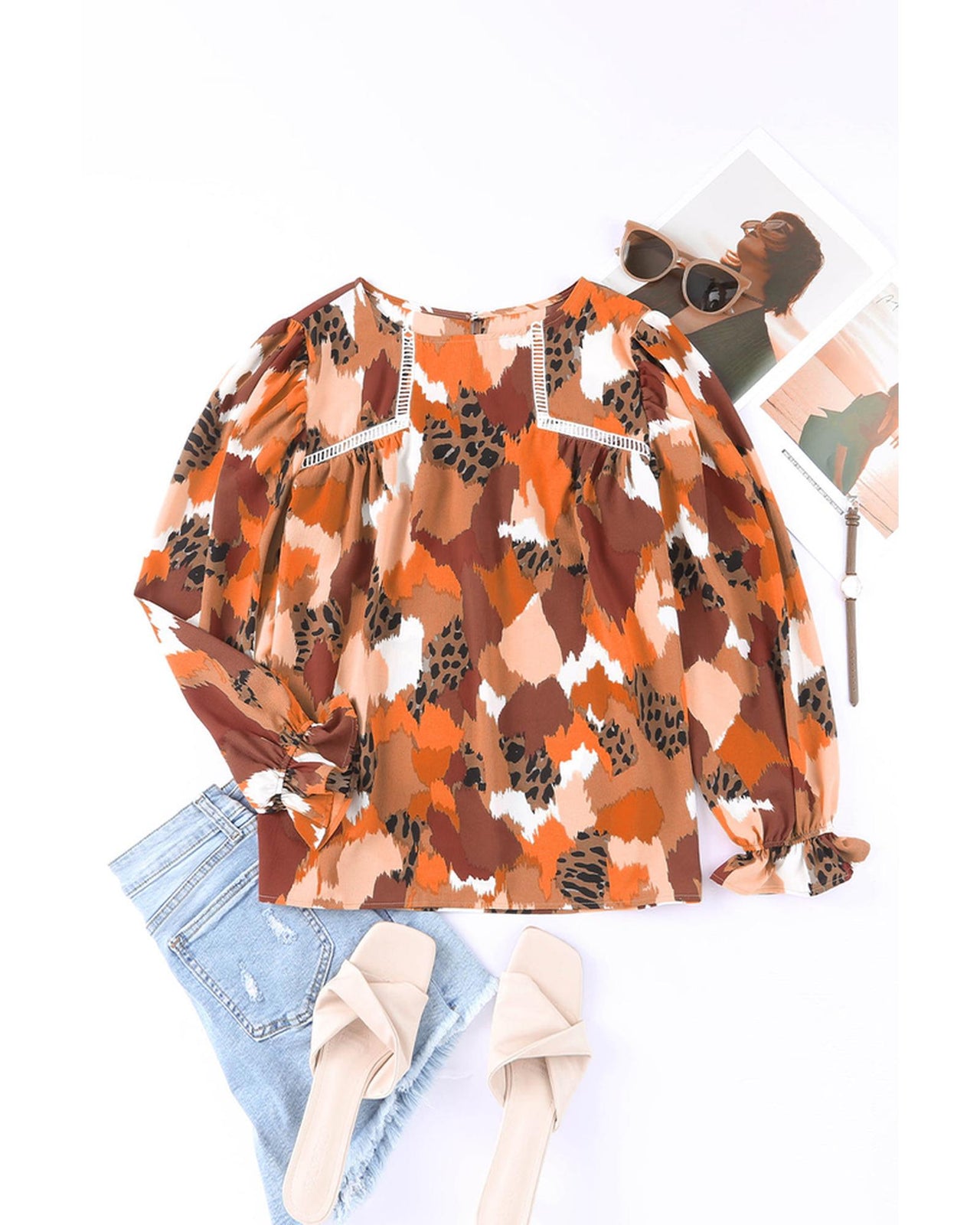 Azura Exchange Printed Long Sleeve Blouse - 2XL