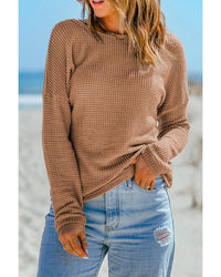 Thumbnail for Azura Exchange Waffle Knit Drop Shoulder Long Sleeve Top - L