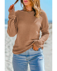 Thumbnail for Azura Exchange Waffle Knit Drop Shoulder Long Sleeve Top - L