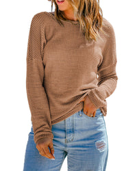 Thumbnail for Azura Exchange Waffle Knit Drop Shoulder Long Sleeve Top - L