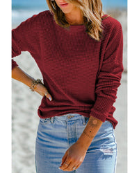 Thumbnail for Azura Exchange Waffle Knit Drop Shoulder Long Sleeve Top - L