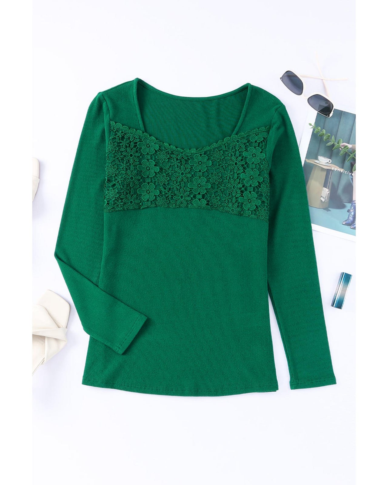 Azura Exchange Lace Crochet V Neck Top - S