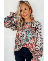 Thumbnail for Azura Exchange Mixed Floral Geometric Print Ruffled Blouse - XL