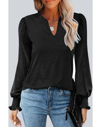 Thumbnail for Azura Exchange Frill V Neck Puff Long Sleeve Top - L