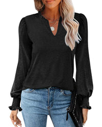 Thumbnail for Azura Exchange Frill V Neck Puff Long Sleeve Top - L