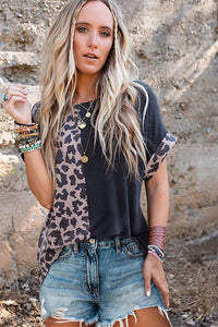 Thumbnail for Azura Exchange Leopard Patchwork Short Sleeves Top - L