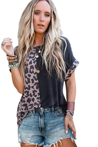 Thumbnail for Azura Exchange Leopard Patchwork Short Sleeves Top - L