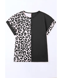 Thumbnail for Azura Exchange Leopard Patchwork Short Sleeves Top - L