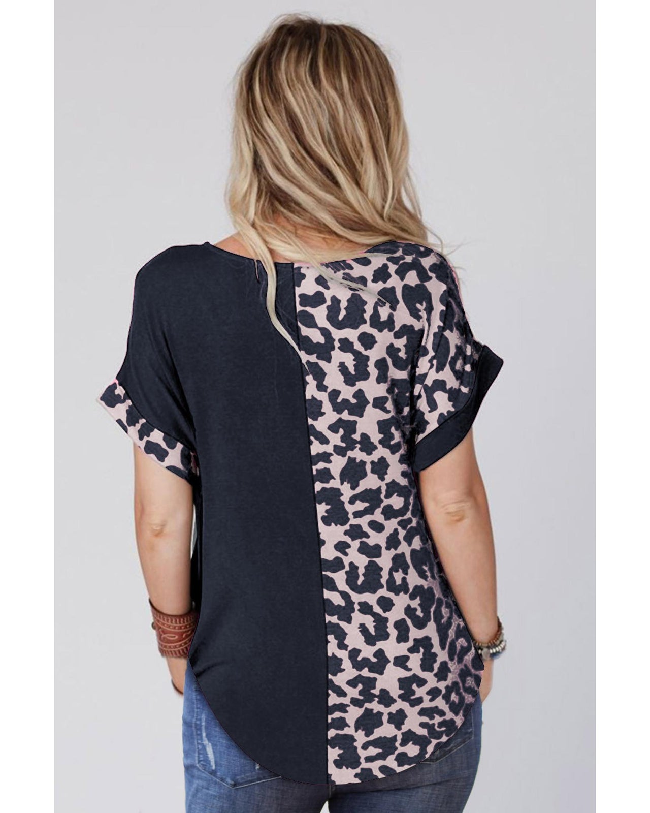 Azura Exchange Leopard Patchwork Short Sleeves Top - L