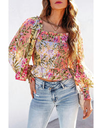 Thumbnail for Azura Exchange Floral Square Neck Blouse with Frilled Trim - L