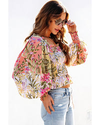 Thumbnail for Azura Exchange Floral Square Neck Blouse with Frilled Trim - L