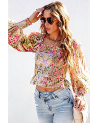 Thumbnail for Azura Exchange Floral Square Neck Blouse with Frilled Trim - L