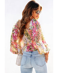 Thumbnail for Azura Exchange Floral Square Neck Blouse with Frilled Trim - M