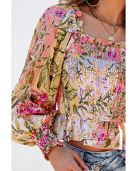 Thumbnail for Azura Exchange Floral Square Neck Blouse with Frilled Trim - M