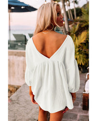 Thumbnail for Azura Exchange Textured V Neck Bracelet Sleeve Babydoll Blouse - M