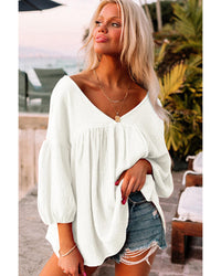 Thumbnail for Azura Exchange Textured V Neck Bracelet Sleeve Babydoll Blouse - M