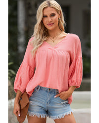 Thumbnail for Azura Exchange V Neck Bracelet Sleeve Babydoll Blouse - 2XL