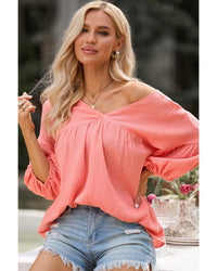 Thumbnail for Azura Exchange V Neck Bracelet Sleeve Babydoll Blouse - 2XL