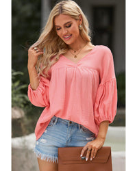 Thumbnail for Azura Exchange V Neck Bracelet Sleeve Babydoll Blouse - 2XL