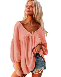 Thumbnail for Azura Exchange V Neck Bracelet Sleeve Babydoll Blouse - 2XL