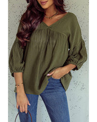 Thumbnail for Azura Exchange Textured V Neck Bracelet Sleeve Babydoll Blouse - XL