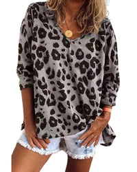 Thumbnail for Azura Exchange Leopard Print V Neck Long Sleeve Top - L