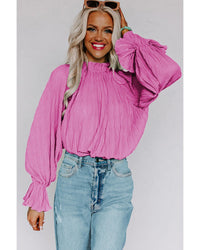 Thumbnail for Azura Exchange Pleated Flared Cuff Long Sleeve Blouse - L