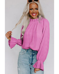 Thumbnail for Azura Exchange Pleated Flared Cuff Long Sleeve Blouse - M